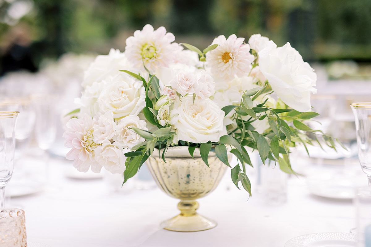 Classic reception styling with pale blue details at Rancho Bernardo Inn in San Diego, planned by Bliss Events.